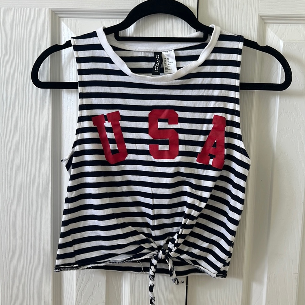 USA Blue and White Striped Tank Top
